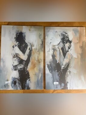 Abstract Couples Canvas Art Set in Gray and Beige